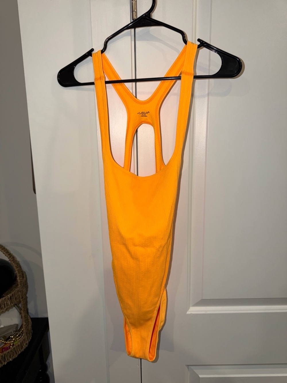 Urban Outfitters Neon Orange Ribbed Racerback Bodysuit